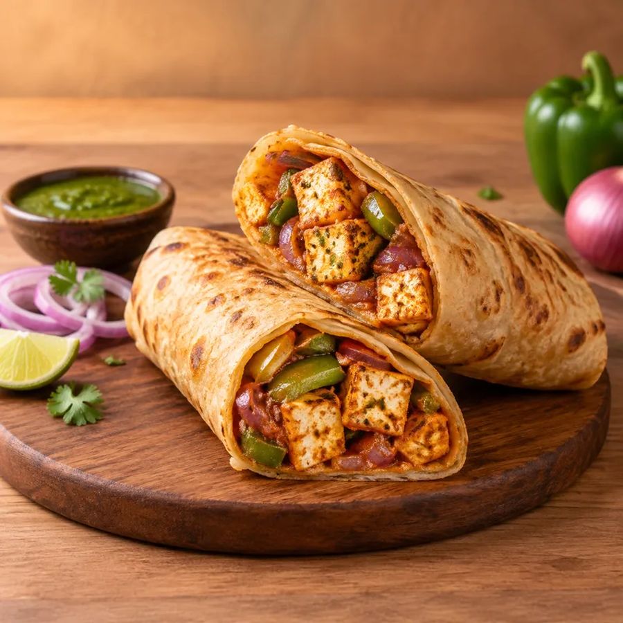 Paneer Roll made fresh at 080 Cafe & Juice