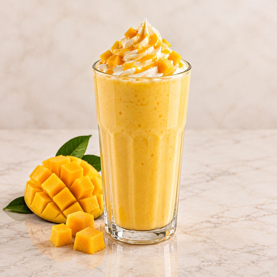Mango Shake topped with cream at 080 Cafe & Juice, Cooke Town, Bengaluru